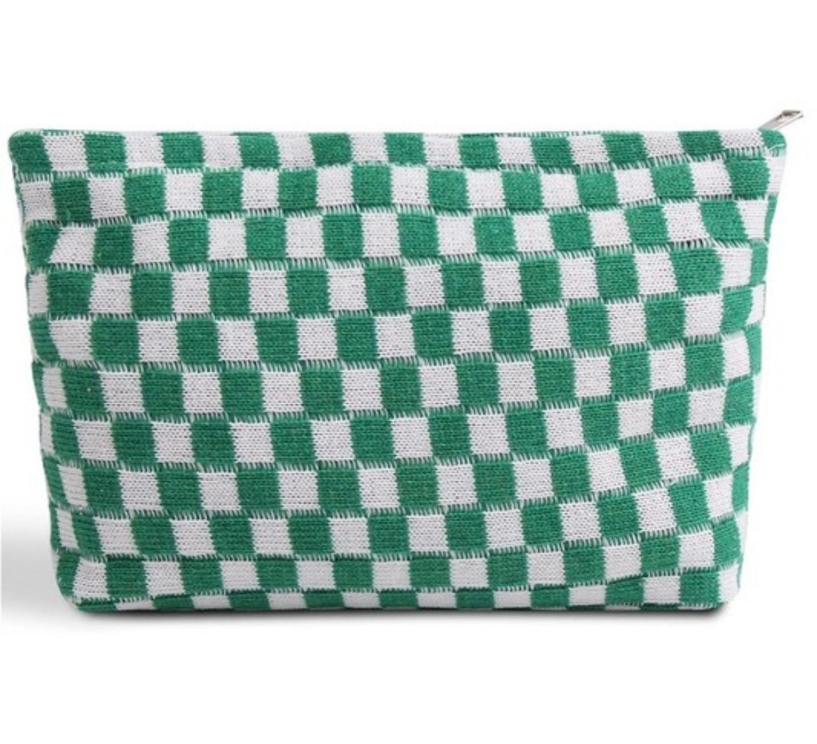 Checkered Cosmetic Pouch (Green)