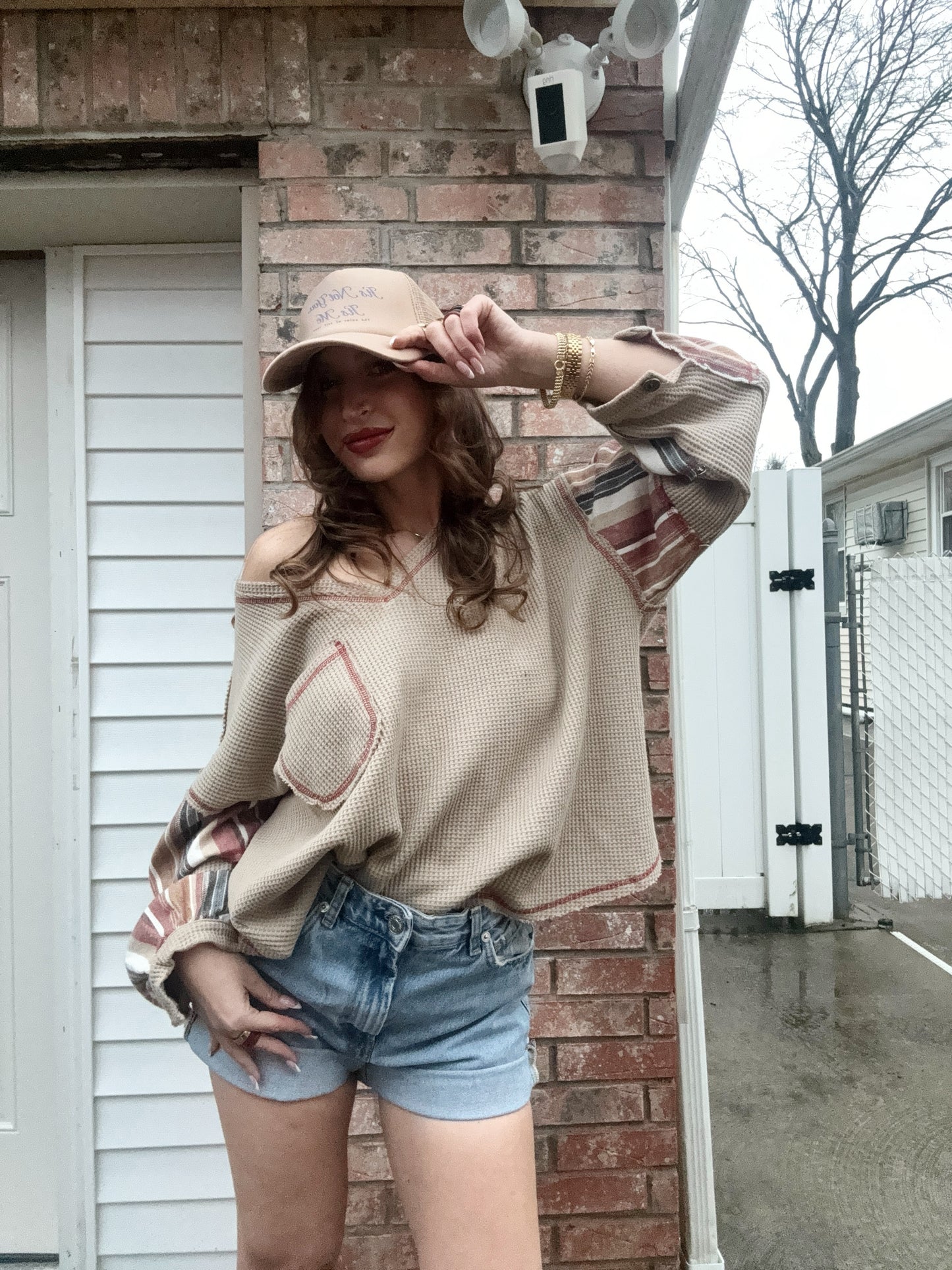 Oversized Waffle Knit Top (Taupe)