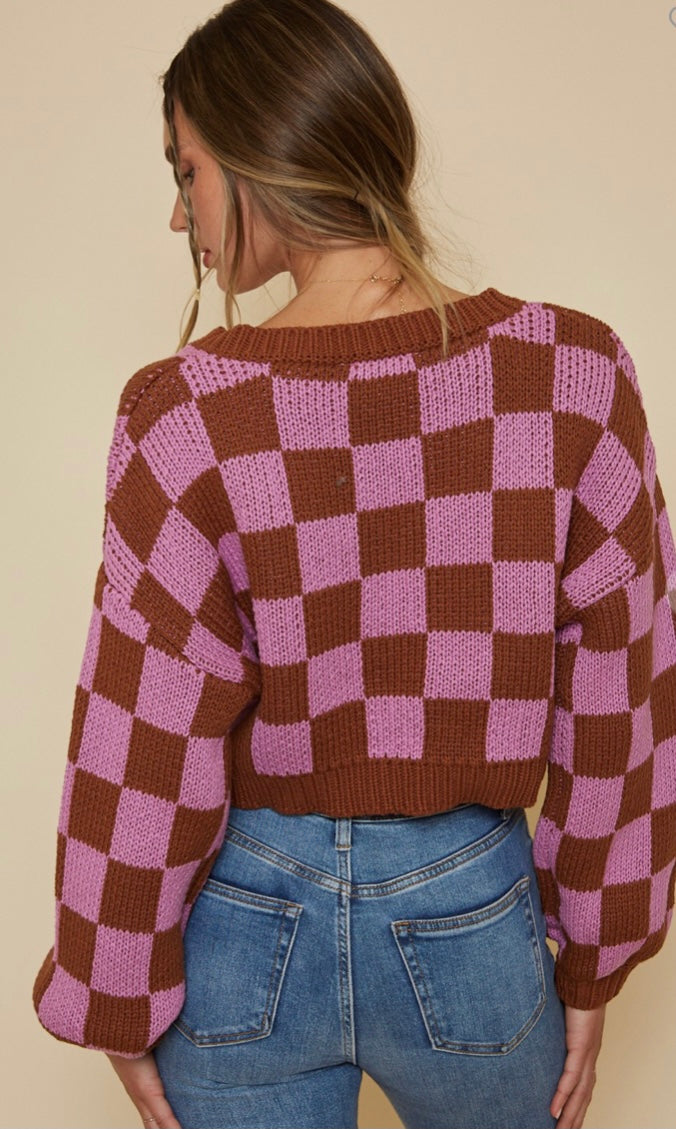 The Greta Checkered Balloon Sleeve Sweater