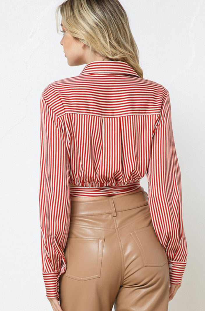 The Alaina Striped Satin Wrap-Blouse