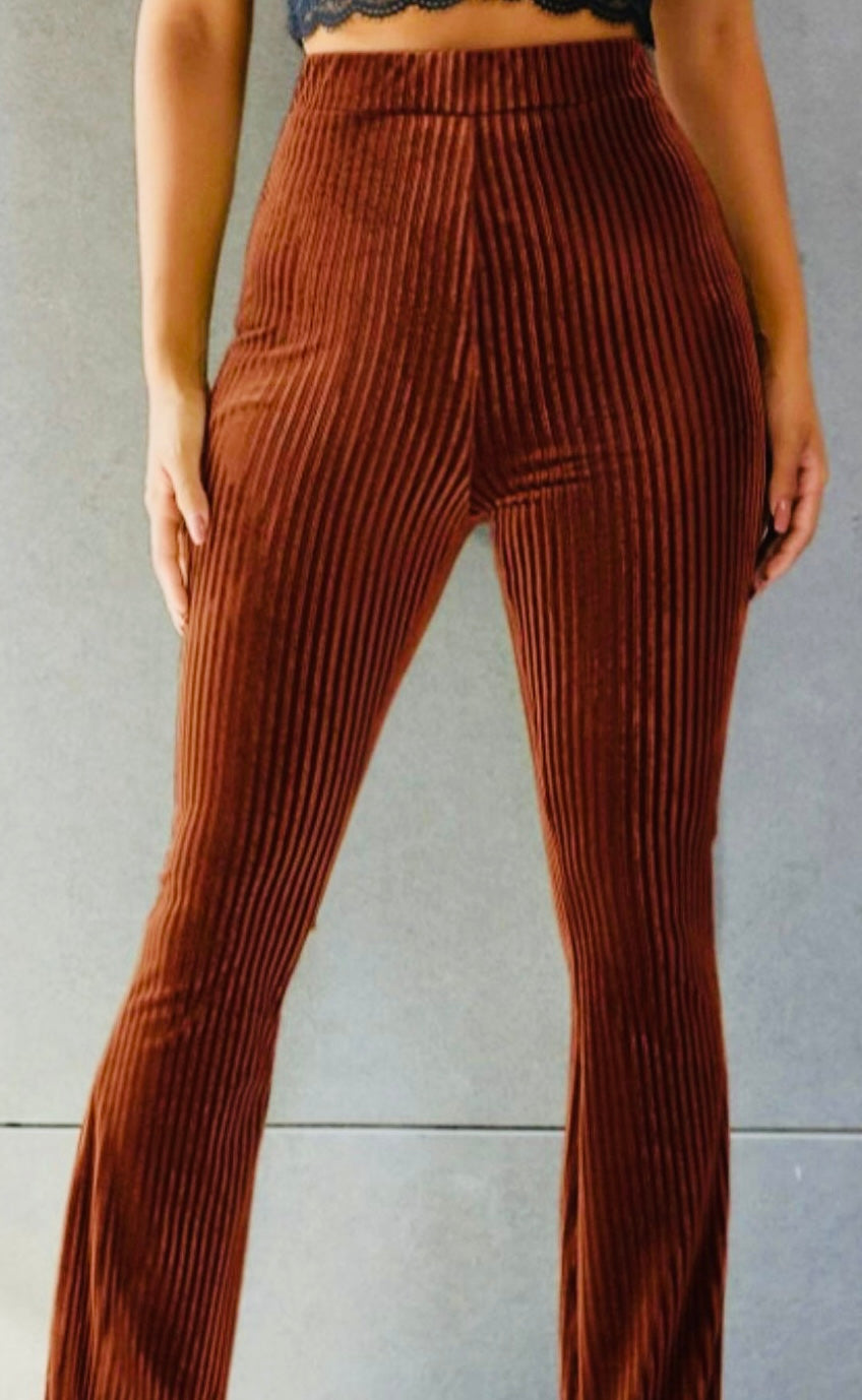 Retro Velvet Burgundy Flare Pants