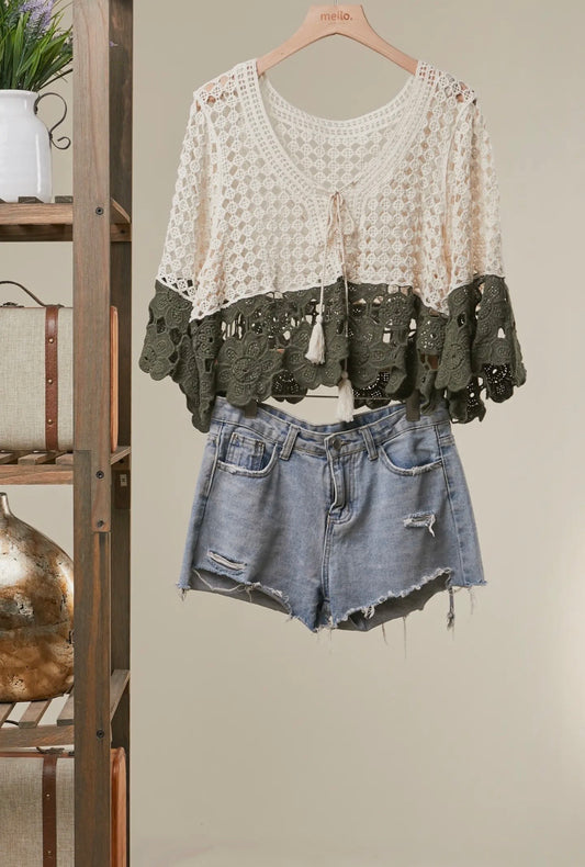 Boho Color Block Crochet Top