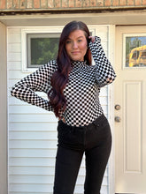 Load image into Gallery viewer, Checkered Mesh Mock Neck Top