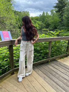 Oatmeal Linen Cargo Pants