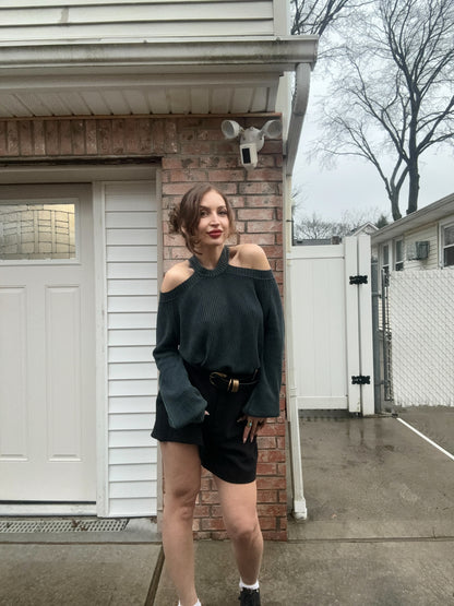 Cold Shoulder Washed Sweater