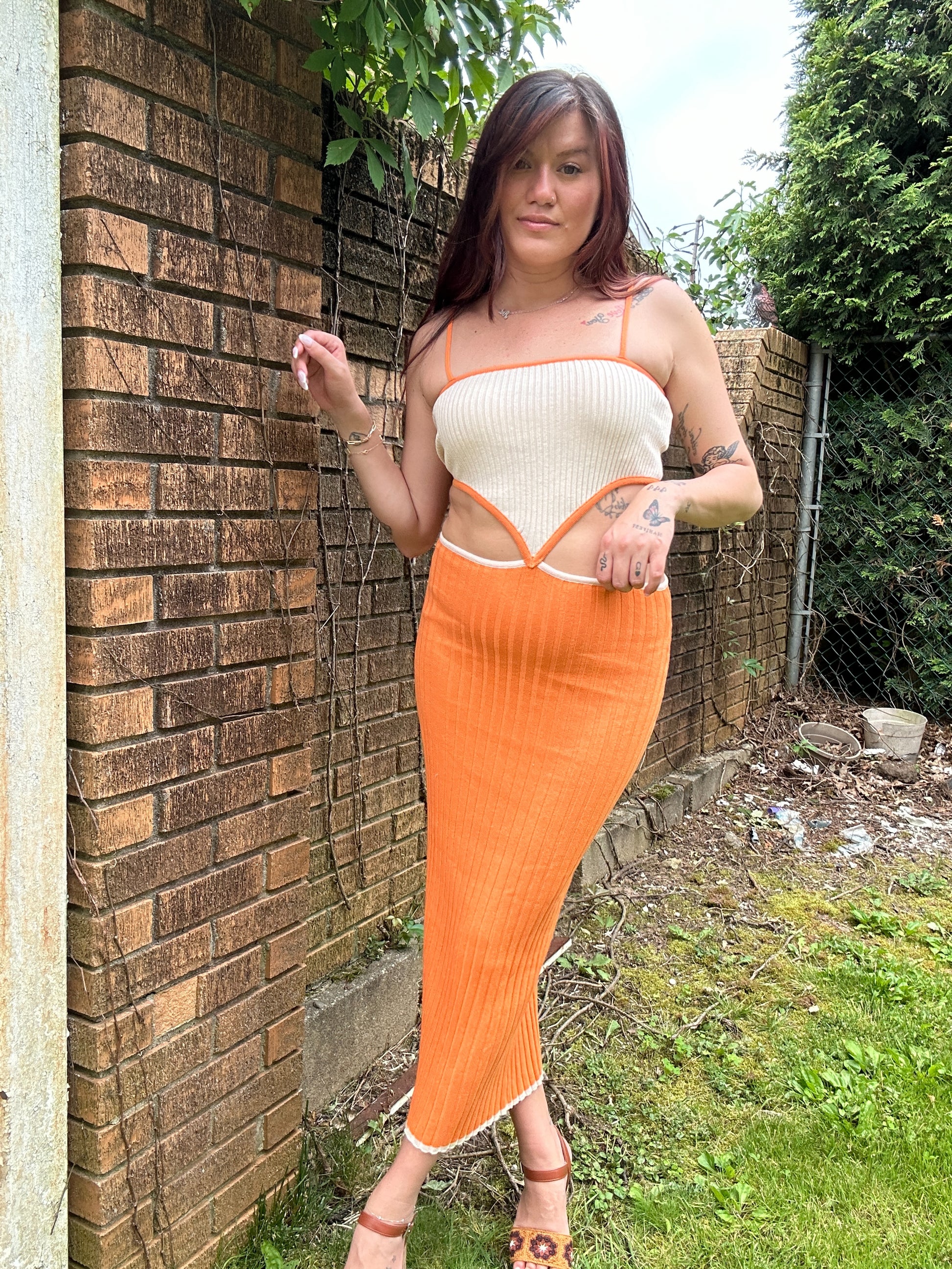 Orange Cream Midi Dress S