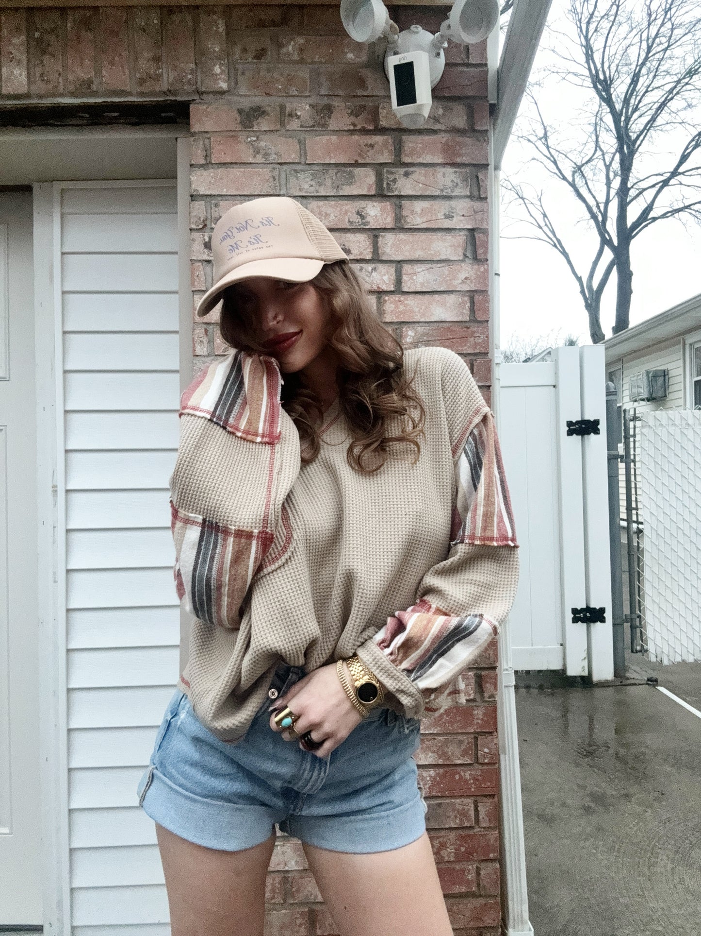 Oversized Waffle Knit Top (Taupe)