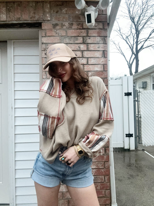 Oversized Waffle Knit Top (Taupe)