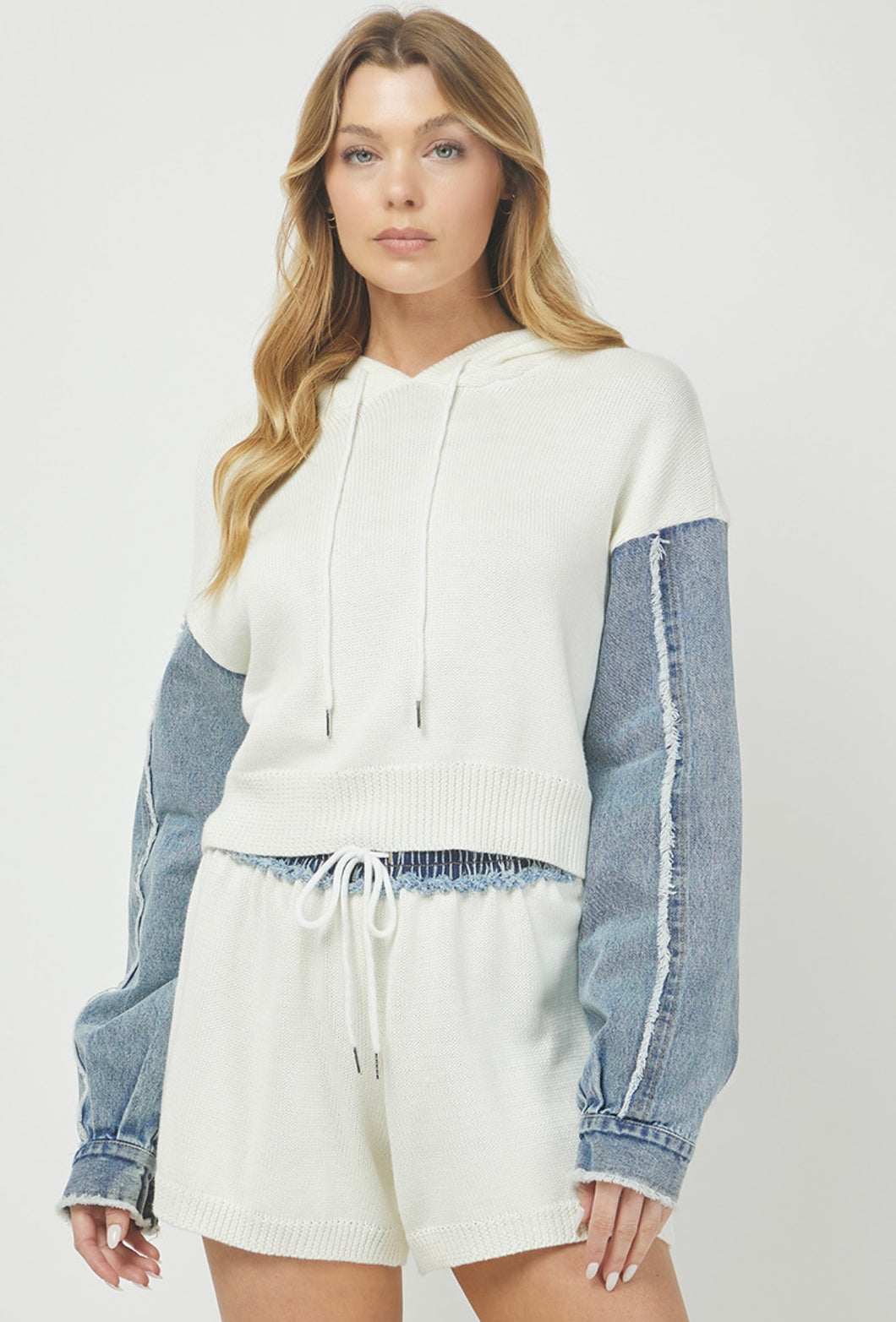 Contrast Cropped Hoodie