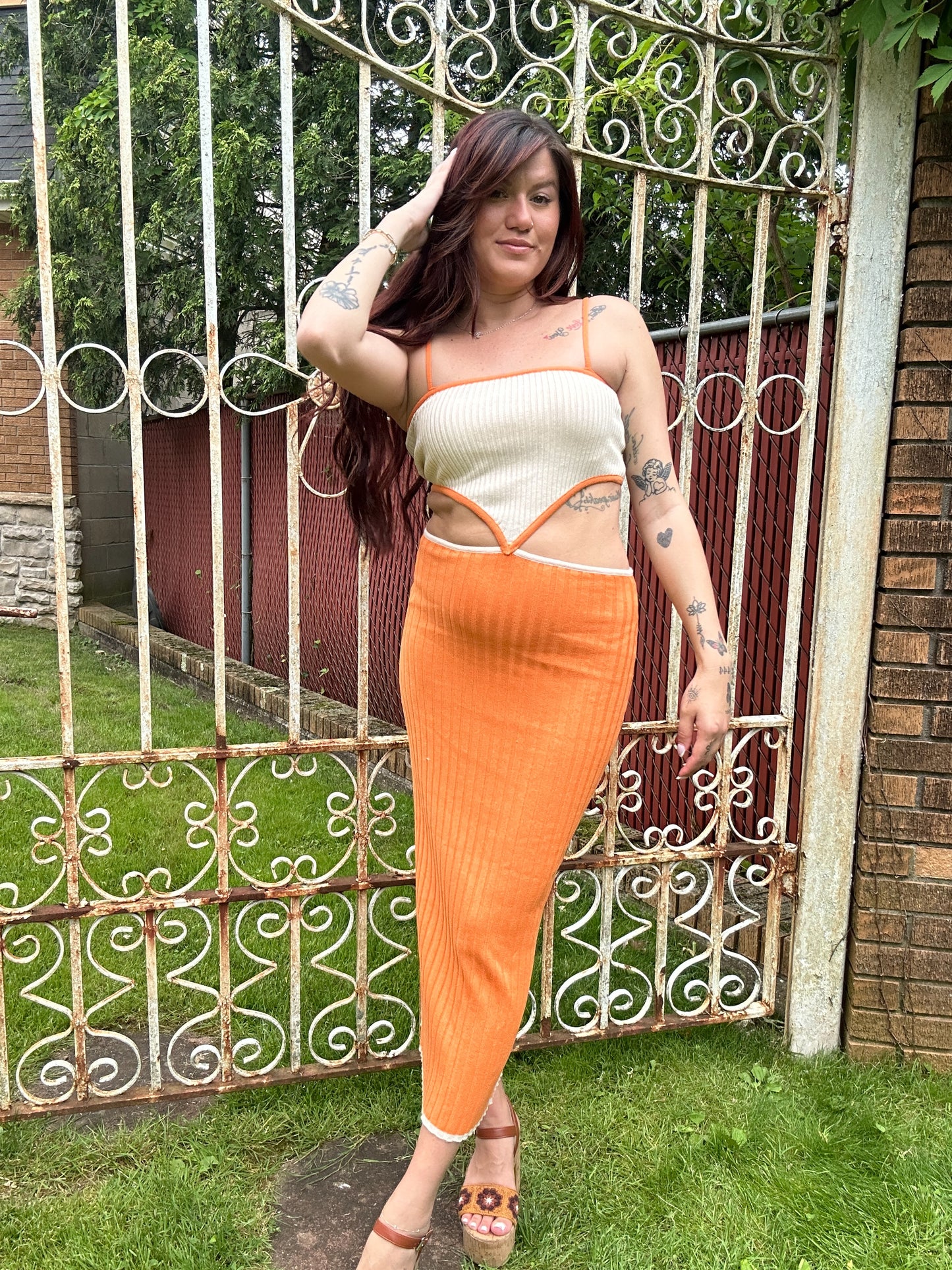 Orange Cream Midi Dress