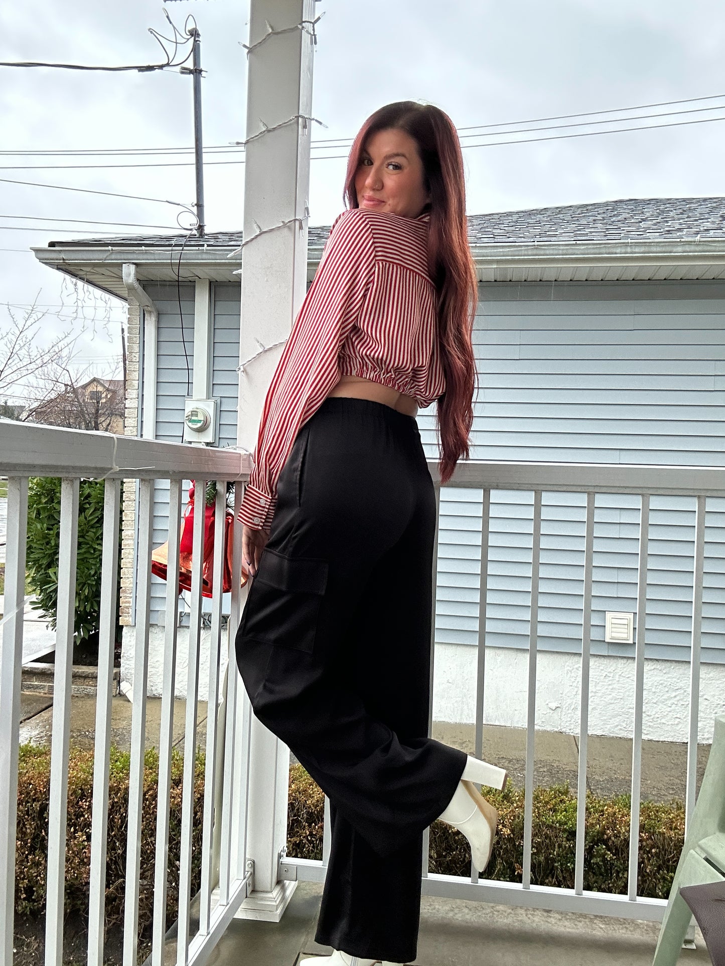 Satin Cargo Pants (Black)