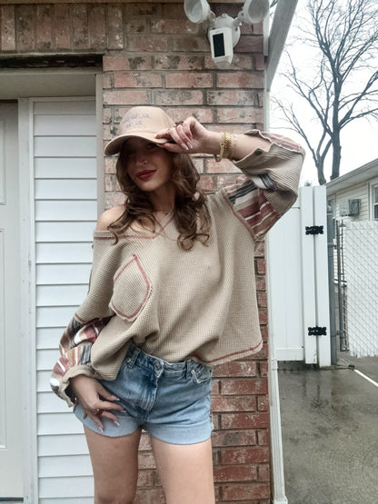 Oversized Waffle Knit Top (Taupe)