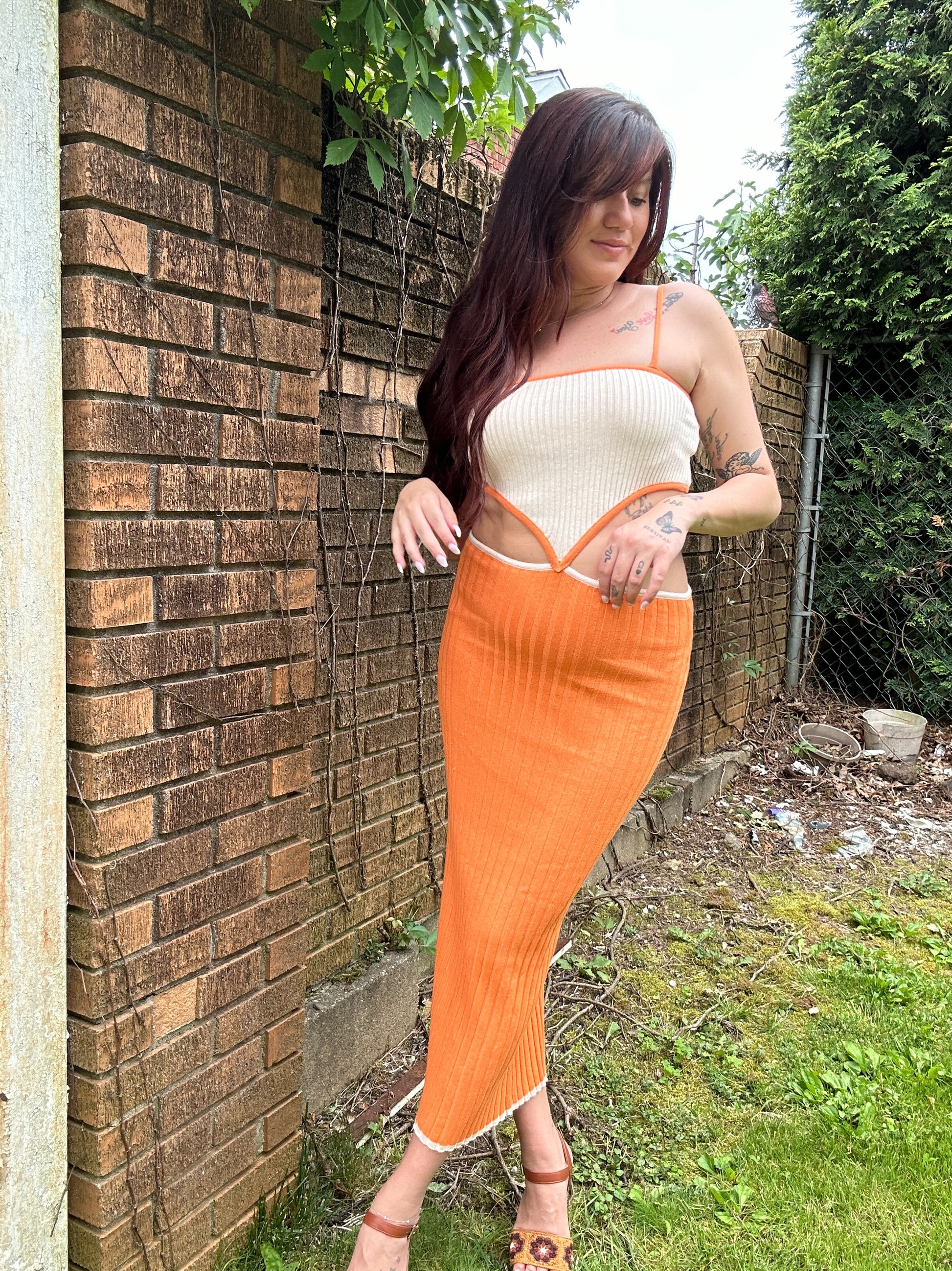 Orange Cream Midi Dress S