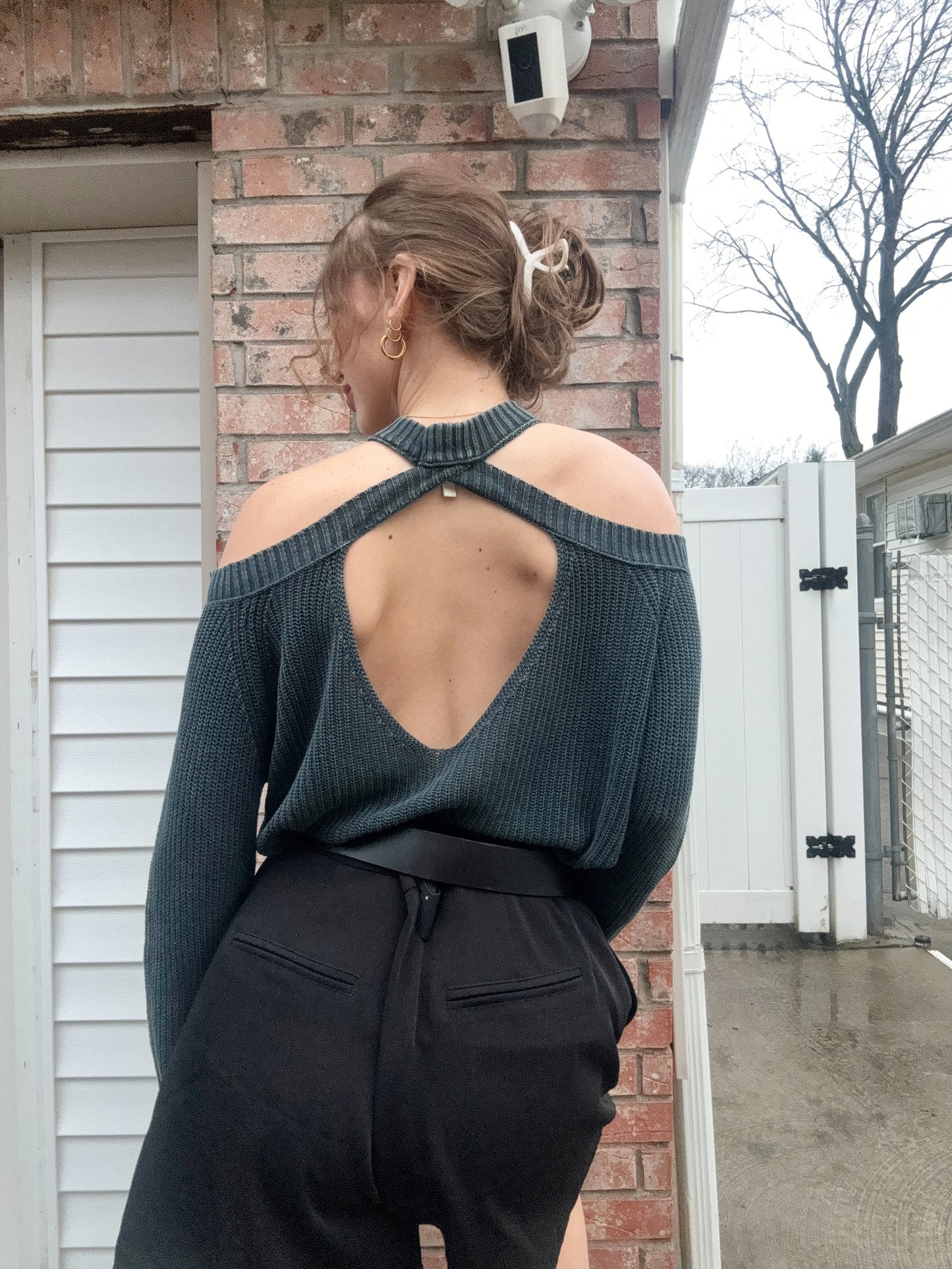 Cold Shoulder Washed Sweater