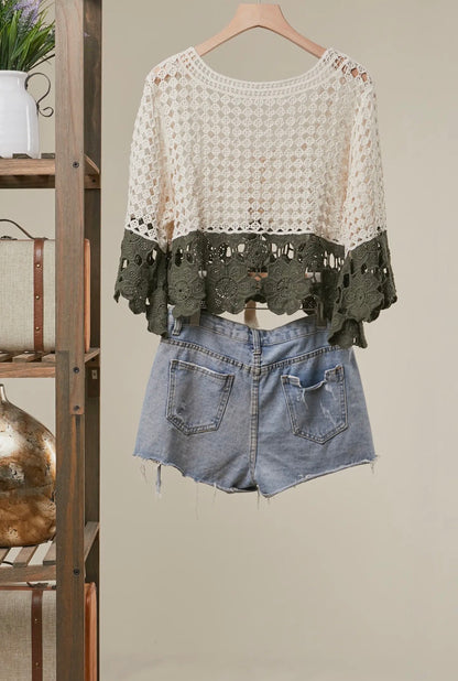 Boho Color Block Crochet Top