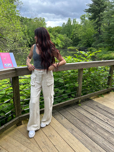 Oatmeal Linen Cargo Pants