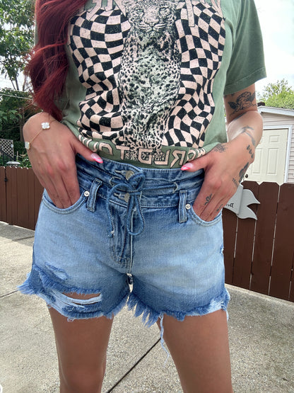 High Rise Raw Frayed Hem Shorts