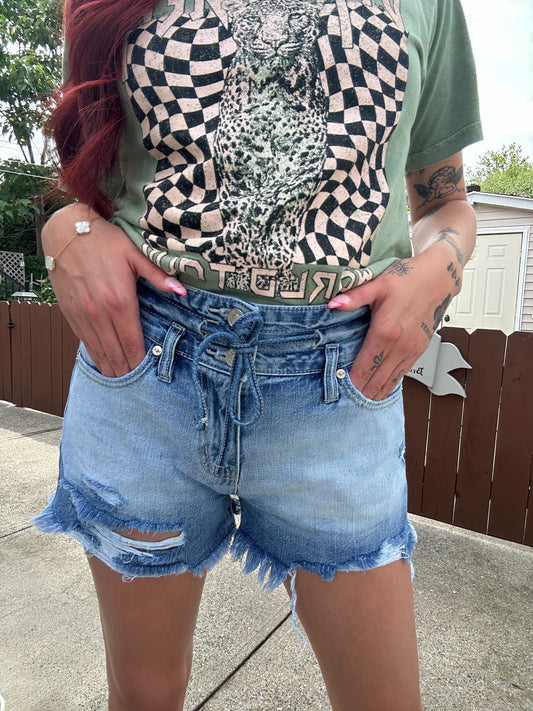 High Rise Raw Frayed Hem Shorts