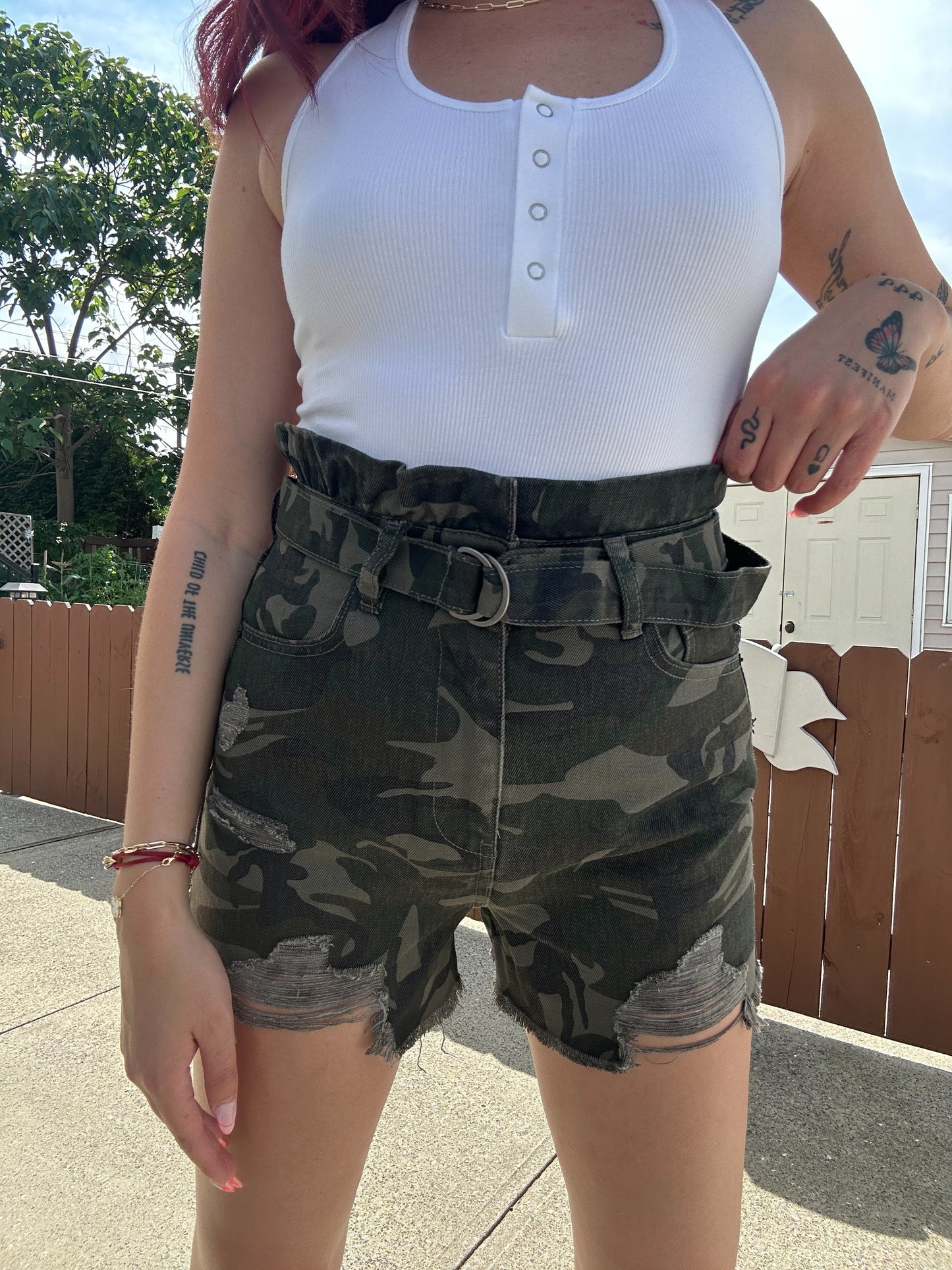 High Rise Camo Shorts