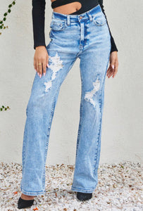 The Bad Mom Wide Leg Distressed Jeans