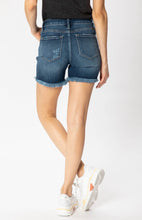 Load image into Gallery viewer, Dark Wash Mid-Rise Stretch Shorts
