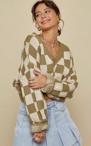 The Greta Checkered Balloon Sleeve Sweater