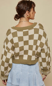 The Greta Checkered Balloon Sleeve Sweater