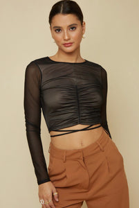 The Nicki Mesh Ruched Wrap-Around Top
