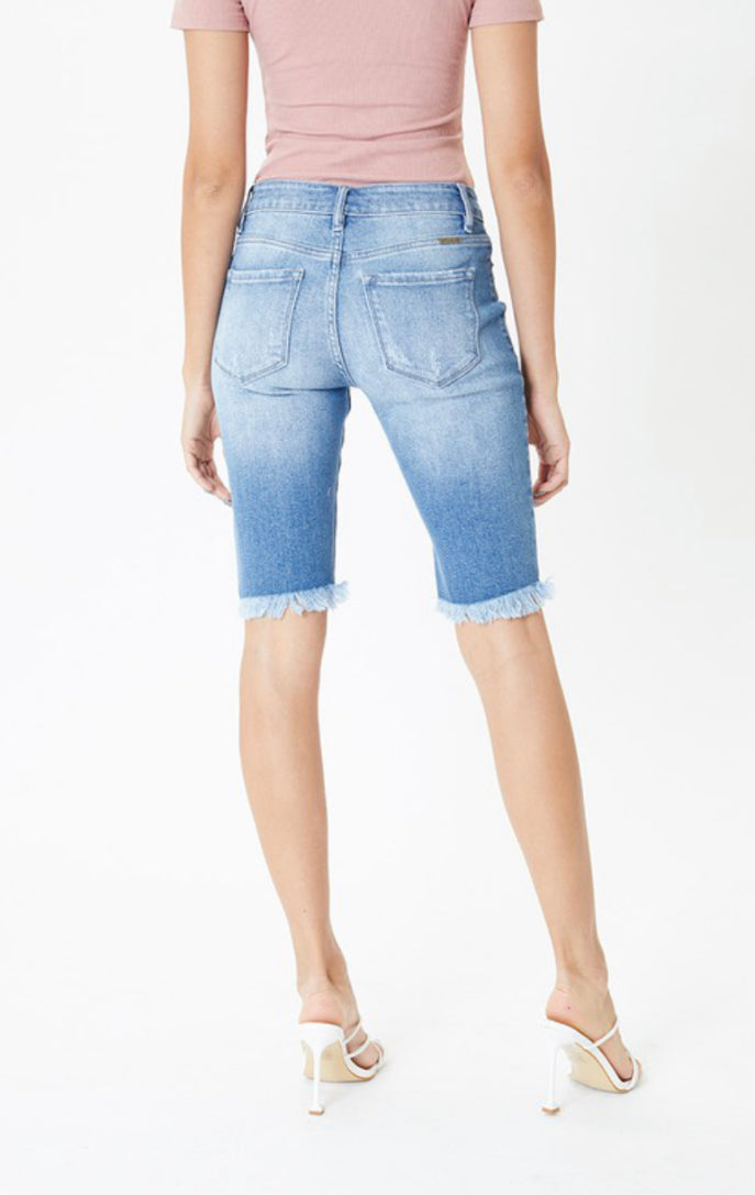 Mid-Rise Unfinished Stretch Bermuda Shorts