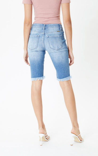 Mid-Rise Unfinished Stretch Bermuda Shorts