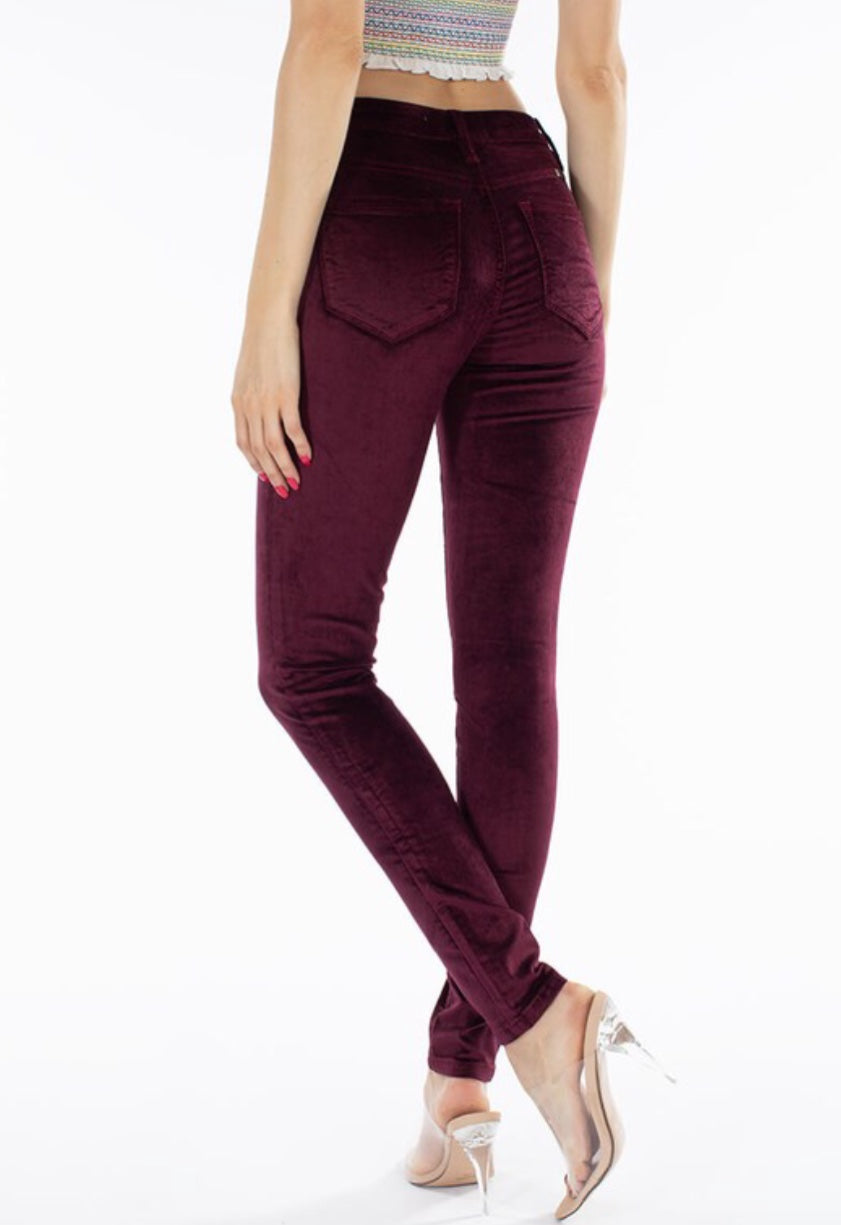 Mid-Rise Maroon Velvet Skinny Jean
