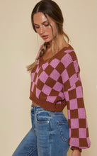 Load image into Gallery viewer, The Greta Checkered Balloon Sleeve Sweater