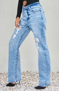 The Bad Mom Wide Leg Distressed Jeans
