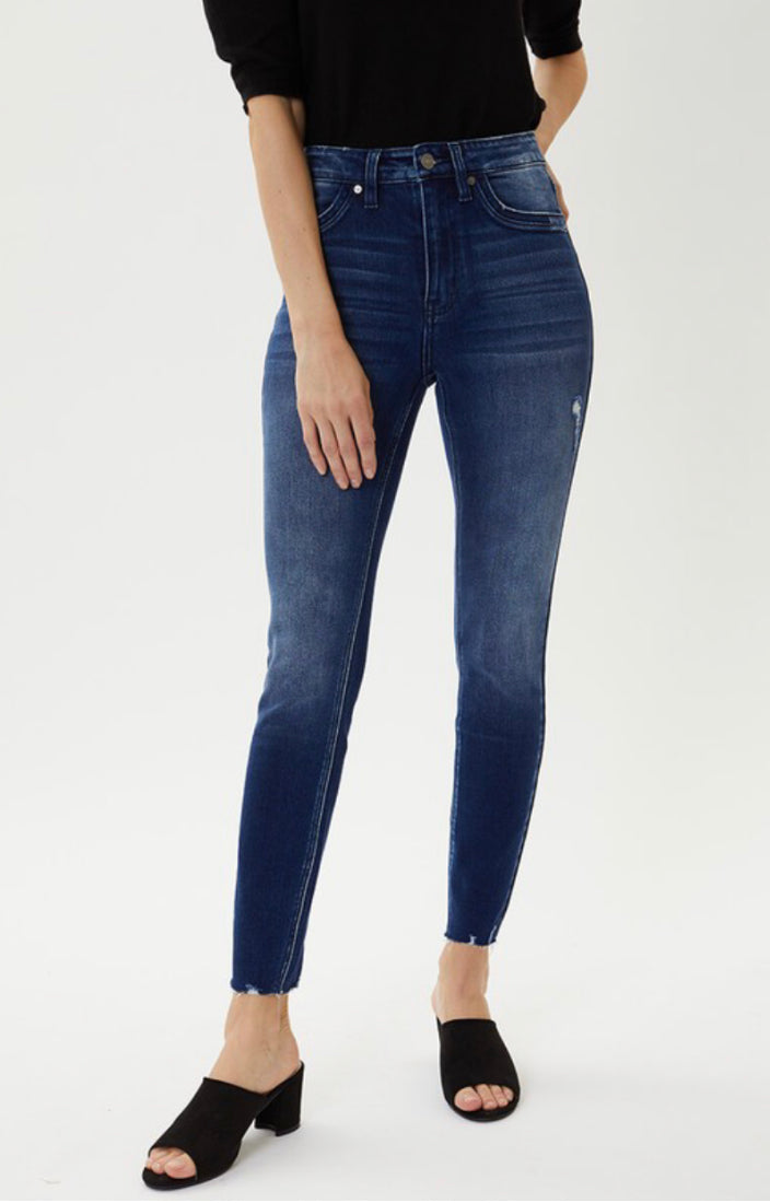 Classic Dark Distressed-Detail Stretch Skinny Jean