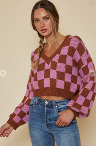The Greta Checkered Balloon Sleeve Sweater