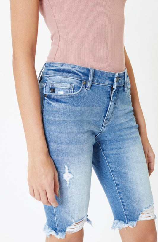 Mid-Rise Unfinished Stretch Bermuda Shorts