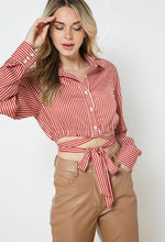 Load image into Gallery viewer, The Alaina Striped Satin Wrap-Blouse