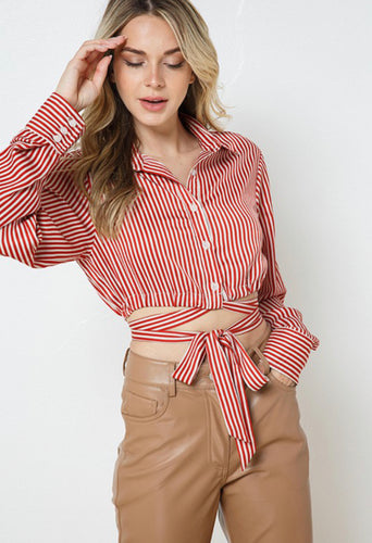 The Alaina Striped Satin Wrap-Blouse