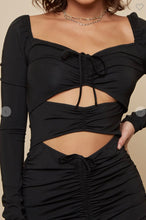 Load image into Gallery viewer, The Elianna Ruched &amp; Cutout Black Dress