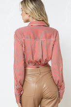 Load image into Gallery viewer, The Alaina Striped Satin Wrap-Blouse