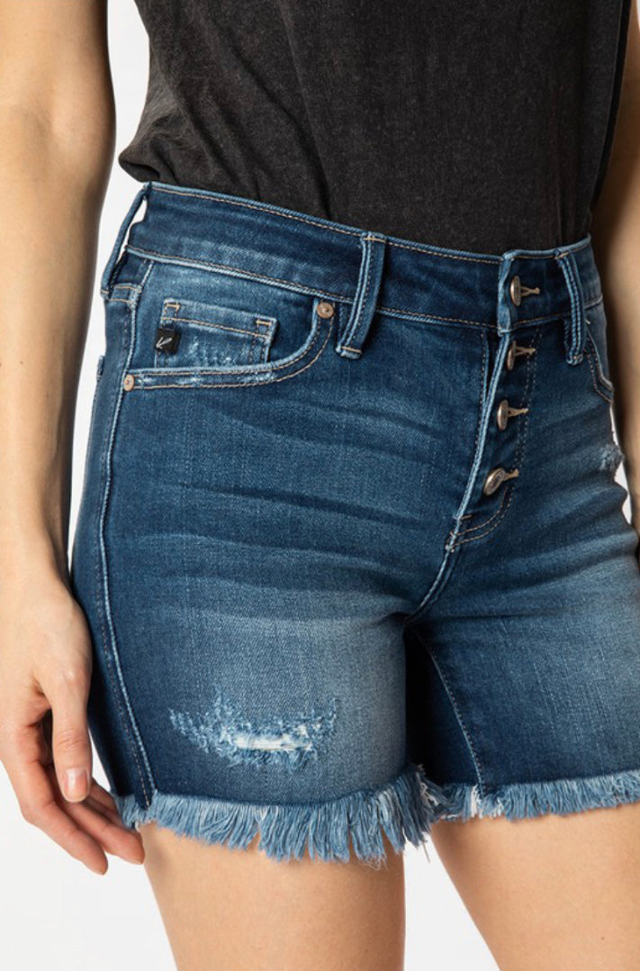 Dark Wash Mid-Rise Stretch Shorts