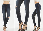 Dark Lightly Ripped Zip Bottom Jean