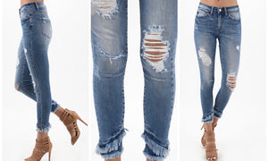 Mid-Rise Frayed Stretch Jean