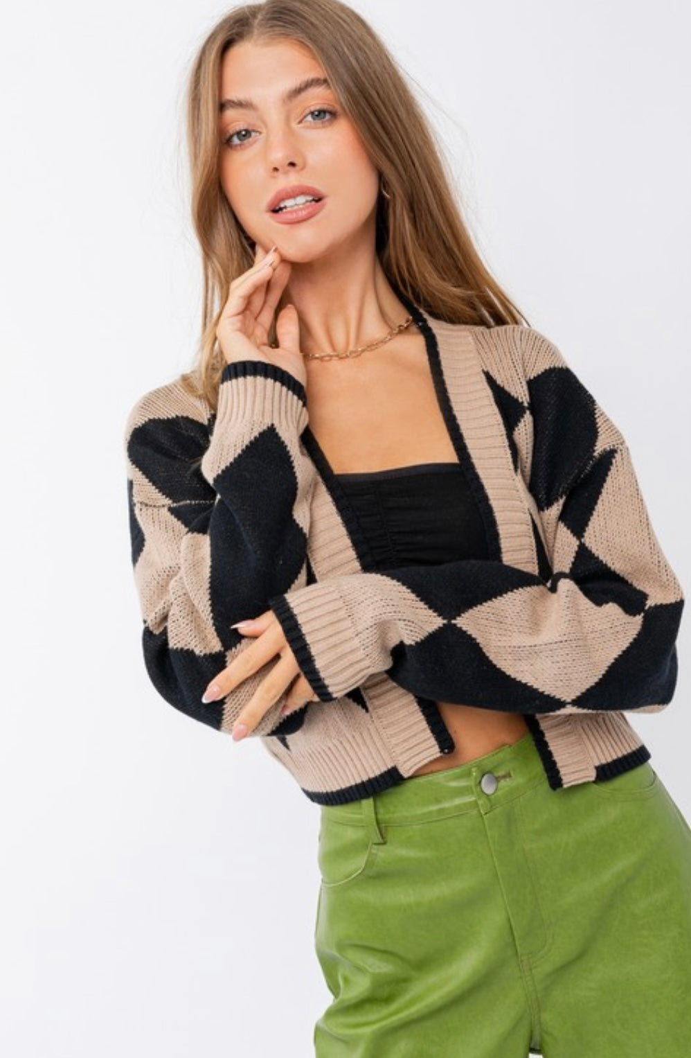 Check Mate Cropped Cardigan