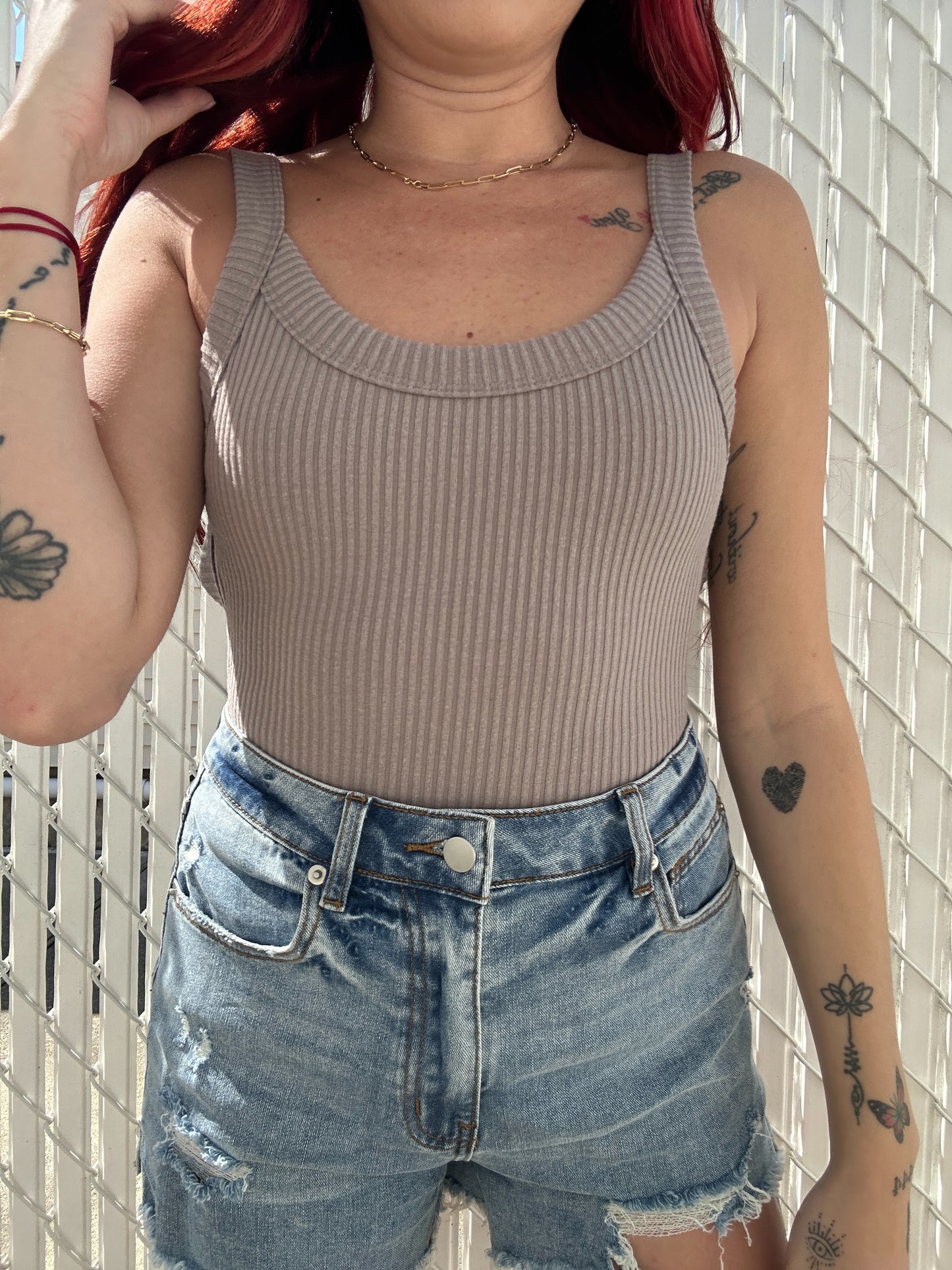 Ribbed Backless Bodysuit Taupe