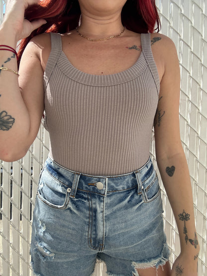 Ribbed Backless Bodysuit Taupe